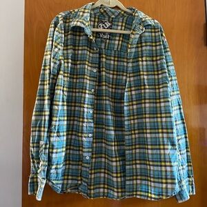 Vans Men's Blue and Yellow Plaid Casual Button Down Shirt
